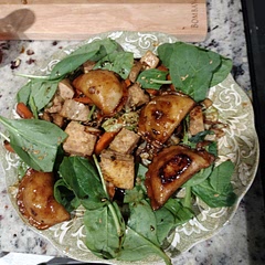 Added dumplings on top forgot to sauteed spinach so I just threw it in the sides