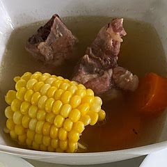 Threw in some onions because I had some at home but went without the dates. The natural sweetness of the sweet corn and carrots, and flavour from the pork bones makes the soup so delicious!