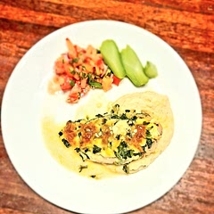 Wow this was so good, served on creamy cauliflower mash with some left over bruschetta mix and steamed baby chokos