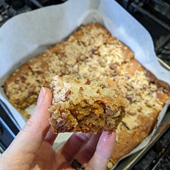 I used pecans instead of walnuts and added butterscotch chips.  It needed about 15 more minutes cook time, but turned out great!