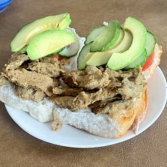 So the flavor was good but I made a few changes to the recipe and will probably make a few more. I used vegan chicken stock instead of water and added a quarter cup of nutritional yeast. The texture was a little soft for me so next time I’ll definitely add some more wheat gluten. I shredded and then baked for about 15 minutes at 350 and then let cool. It was really tasty on a sandwich with some Dijon and vegan Mayo and tomatoes, cucumber and avocado slices. A little fresh ground Himalayan pink salt and pepper corns and you have a very yummy sandwich and there’s not many really good vegan sandwiches. This is definitely one. I’ll tinker with this one and see if I can get it to perfection but very good first attempt.