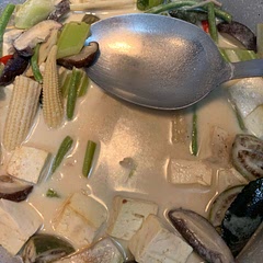 One of my favourite Thai dishes! I made it with lots of Asian veggies like Thai eggplant, shiitake, beans, small corn, celery, and tofu (air fried for 5 mins). I added another stalk of lemon grass and 2 more kaffir lime leaves. Of course for more spice, more chili peppers as well!