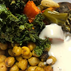 Roasted the potatoes for longer and added more water to thin, otherwise all great quantities. Serves 2 and a leftover lunch