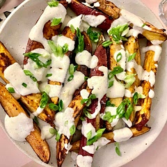 Made this for a dinner party and it was a big hit! It’s basically roasted sweet potatoes but with a little extra honey and spice. The yogurt sauce (mix lime juice with the yogurt, a bit of olive oil and some salt and pepper) are what make this really interesting. Will definitely make again! Recipe requires subscription, but just toss the sweet potatoes with the spices honey and olive oil, roast, and mix the yogurt, lime, olive oil, salt and pepper and drizzle on top)