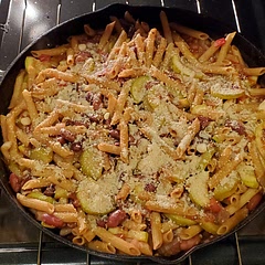 This is a vegan recipe but we are not vegan so I put parmasean cheese on top.