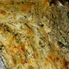 This was a great recipe! I boiled the manicotti shells first, then filled them by adding the mix to a ziplock bag and cutting off one corner. Fill from both ends.
I changed the sauce and used the Kale and Pesto white sauce from Costco, instead of marinara. We're avoiding tomatoes for the time being and this made a great substitution.