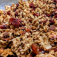 This was fantastic! I've been paying high prices for fancy granola not realizing how simple it is. This recipe gives you the fundamentals which allows you to get creative. For mine, I used maple syrup, honey, coarsely chopped almonds, cranberries and dates. Delish!