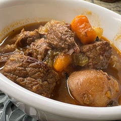 Hearty! Flavors were so good! I added some gelatin to add a bit of thickness but that’s it! Beef fell apart in the spoon. Yum!!