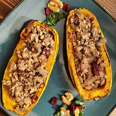 Used 3 Delecata squash I instead of acorn, still delicious!