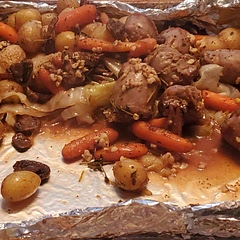 I added fresh thyme, garlic and put a layer of shredded cabbage on the bottom.