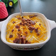 Super easy and basic taste. If you like soup and potatoes then it’s for you. I would add Extra bacon and cheese and Add more pepper. I  suggest doubling this recipe if you want more than a bowl or leftovers.
