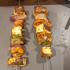 Baked in oven, finished with the grill.

Also OK in air fryer, 200 degrees, 10-15 mins, remember to spray with oil.