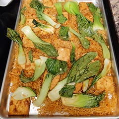 The underside of the noodles didn't crisp for me, but I did accidentally add 2 tbsp of oil to the noddles instead of 1 for noodles and 1 for the leftover marinade. I also didn't really have much leftover marinade so I couldn't put as much as I would've liked on the bok choy. But I like the taste of baked bok choy on its own so I didn't mind