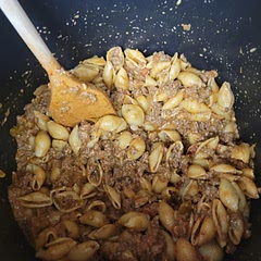 I doubled it, and used my own taco seasoning mix, and added maybe 1/8 if a cup cream and a splash of water at the end.