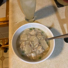 Not real easy but well worth it. Great taste and flavor. I will definitely make this recipe again! We even added frozen peas to the recipe about 5 minutes before the dumpling’s were done simmering.