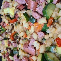 I added frozen diced potatoes. 
Kids loved this!