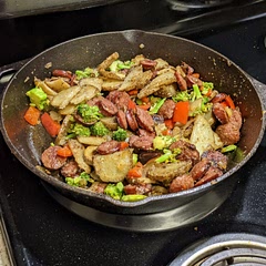 I added broccoli since it was going to expire soon and it tasted really good with it. Definitely recommend sprinkling parmesan on top when it's done! This recipe was a guide since I didn't use as many potatoes but it was good.