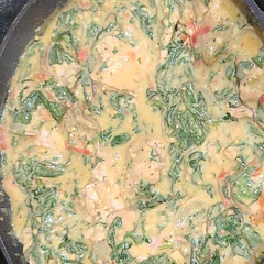 I used Cashew milk instead of whole milk. Added sauteed onions, red peppers, baby chard, baby kale, and baby spinach and boneless skinless chicken thighs.