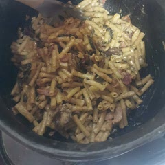 So I added about a bag and a half of cooked pasta at the end after cooking to get a perfect meal and about 1 cup of cream and 2 cups of milk and a sachet of brown onion soup