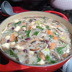 Skipped the potatoes and had to add kidney beans as we were out of cannelini beans. Still delicious!