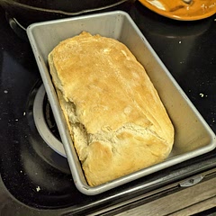 Firs time making bread and it turned out great! I had to use more flour when I was kneeding it. I started with 5 cups then while kneeding I added probably around another cup to make it 6. It's a tad sweet, so good.