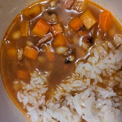 Delicious! Served here with rice. Great for New Years! (I didn't have any celery today.)