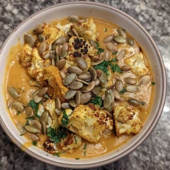 This will definitely be a new favorite staple soup to get us through the winter. We added some pepitas and cilantro to the top.