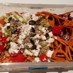 Very quick packed lunch and delicious. I used seeds over pinenuts and added a basic coleslaw. 
This is a good recipe for weightloss goals!