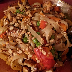 The original recipe is oil free but I do use some sesame oil to saute the veggies and the tofu I topped this with for extra protein. I add red chili flakes on top and include the green peas.