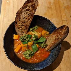 Really nice and rich. Didn’t blend the veggies because it seemed unnecessary and tasted lovely either way. Added some homemade pesto and sourdough on the side and it was a lovely warming winter stew.