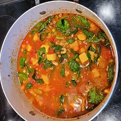Labor of love but hot dang is it good! I love the added heat from the red pepper. Amazing vegetarian soup!