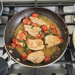 Ate it with some lightly buttered farfalle pasta. Very yummy