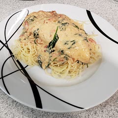 A very comforting meal. I made it with fresh tomatoes instead of sundried tomatoes and served it on a bed of capellini noodles.
