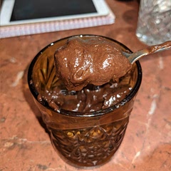 Oooh, this was pretttty good!!!! 
Went up to my Husband and asked him what he thought the main Ingredient was, and he said Dark Chocolate ;)
Quick, and easy!! Probably the healthiest way to curb your sweet cravings! 😋😍😍😍
***Used maple syrup