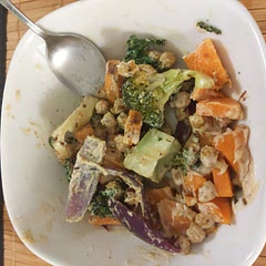 Very tasty, I would chop up the sweet potatoes smaller next time. They took too long to cook. The tahini sauce is amazing!!