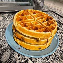 I used two tablespoons of sugar and a full teaspoon of vanilla extract just because I prefer sweeter things and I’m not making waffles to be healthy lol. I also did a cup of buttermilk and 3/4 cup of milk because I like the taste. (You can also see my add-ins were chocolate chips) Great base recipe! Easy to change.