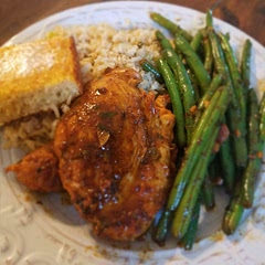 This was great! Chicken was flavorful and juicy!  My chicken thighs were large so the chicken needed more than 5-6 minutes on each side.  I also raised the heat to med-high to brown chicken more.