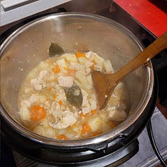is good,  added on some more herbs at the end and some cornstarch to thicken.