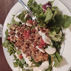 Added diced tomatoes and our normal burger seasonings. Served over salad. It was delicious.