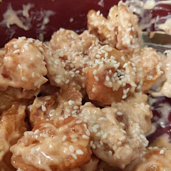 Really dry the shrimp first and the bring to room temp for breading to stick.
Pre make mayo and ketchup. It's ok to go easy on the sauce since it's so delicious and makes so much.
Fry shrimp in 3 batches if small shrimp. Large is the way to go though!!! Or one batch in our new giant pan.
Med high heat to get extra crispy and not overcook. Uses much more coconut oil than you think.