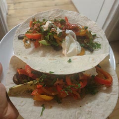 Added crushed coriander seeds, chili powder, sliced garlic to the veggies
Created a salsa out of tomatoes chopped in the blender and sieved, smoked paprika, ground cumin, chili powder