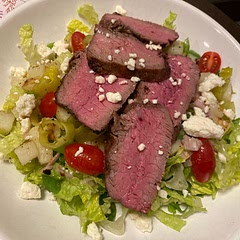 I seasoned the steak with my normal seasonings, but this salad mixture and dressing is amazing!!! 10 out of 10
