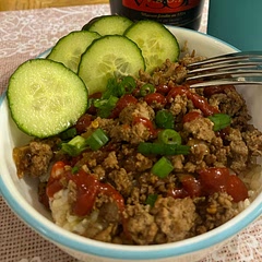Even though I bought sesame seeds and forgot them, the dish still came out delicious. I’ll be sure to add them to my lunch leftovers. I used ground chicken.