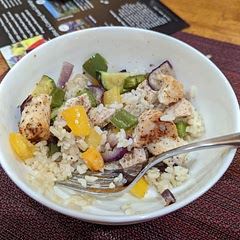 Prepped some chicken-flavored rice to go with it. Thumbs-up regardless of whether people had it with rice.