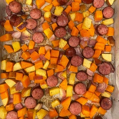 Very kid-friendly. I used butternut squash and red onion instead of sweet potato and yellow onion just because that’s what I had on hand.