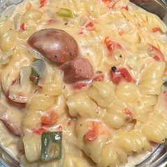 I definitely adjusted a bit, doubled the ingredients (tripled the Rotelle, chicken broth and pasta), and added a whole large poblano. I also about tripled the cheese and added 8oz of cream cheese. Delicious!