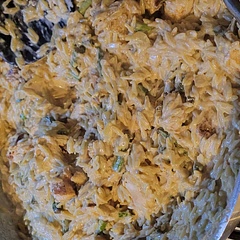 Used half an onion. Family doesn't care for them. Diced the chicken and mixed in.