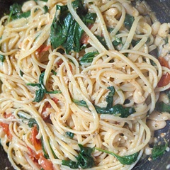 Added heaps more garlic bc garlic. Added fresh Parm and mixed in.
Had to bust a few maters as they didn't on their own .