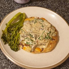 Served on a flatbread with tender stem broccoli