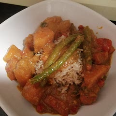This was very nice, but wasn't enough in it to be substantial, so I added green beans. I also put the salsa ingredients into the curry rather than separately.